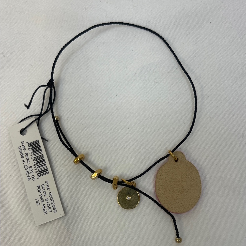 Marc by Marc Jacobs Black Cord Bracelet  Pink & Teal Embroidered Charm Gold - Picture 3 of 3